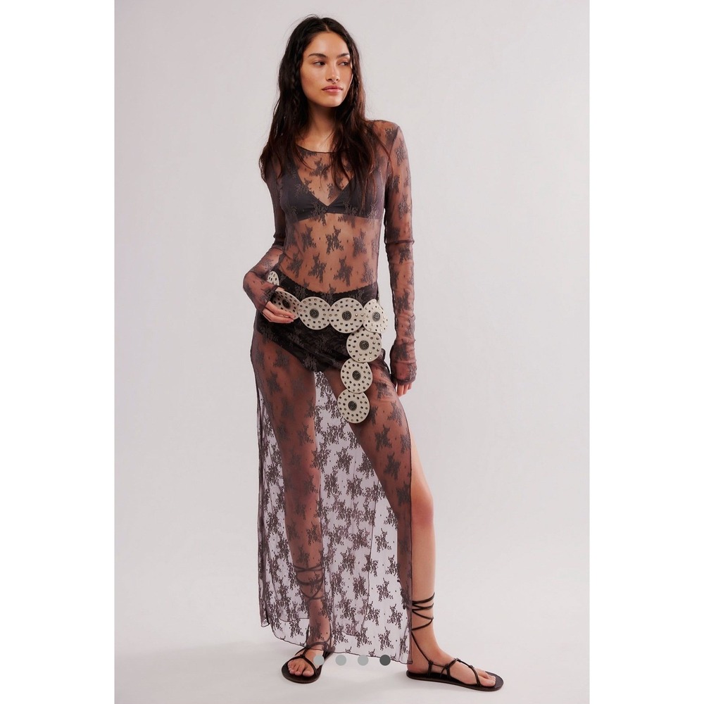 Free‎ People Lady Lux Maxi Slip Dress Layering Dark Gull Grey S NWT MSRP $88